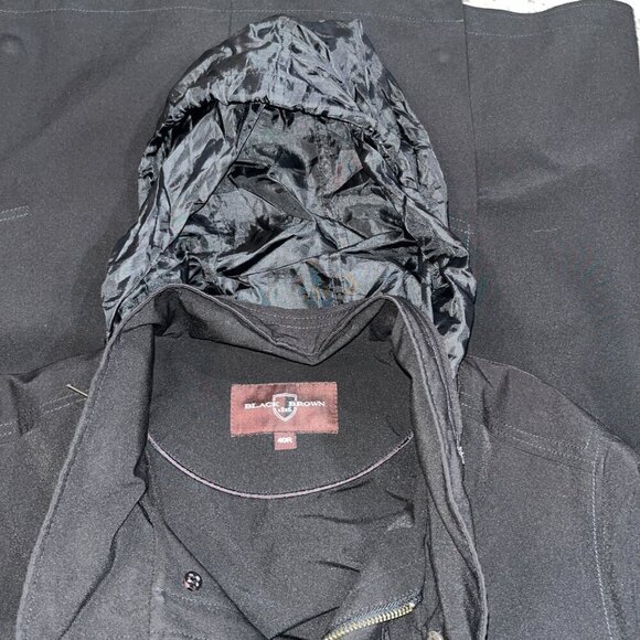 BLACK BROWN 1826 Hooded Jacket - Full Zip Dress Raincoat Overcoat - EUC -40R - Picture 11 of 16
